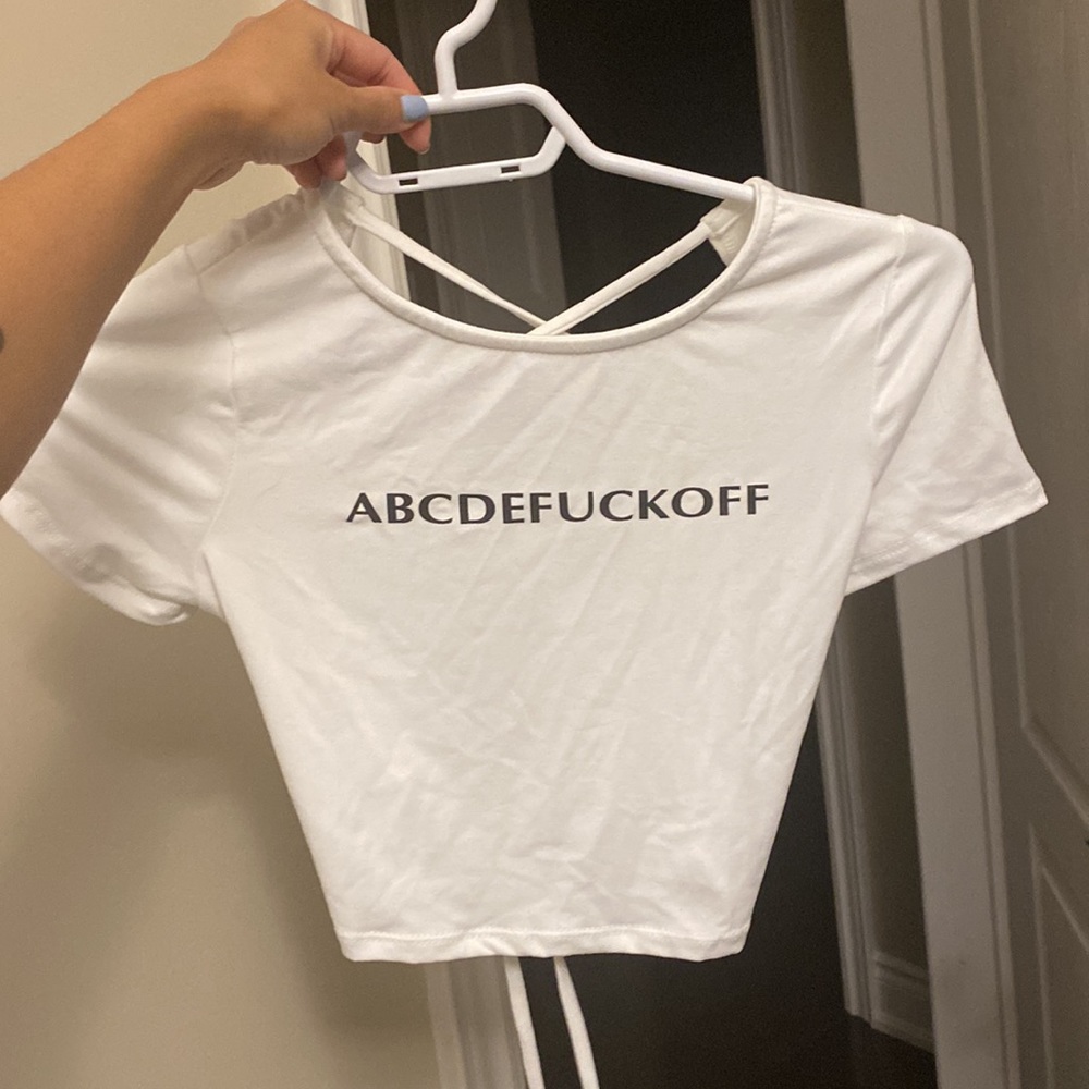 White ABCDEFU crop top - Picture 3 of 4